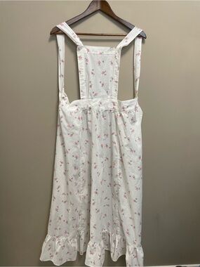 Vintage 80s White & Pink Floral Apron